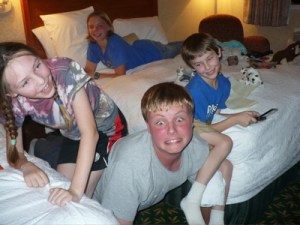 Cousin Erik does push-ups with some added weight